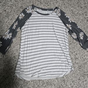 Maurices Striped Floral Sleeve Women's Top